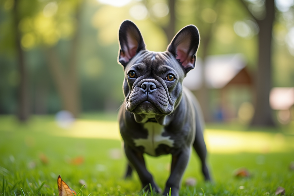 Buldogue français adulte dans un parc en plein jour