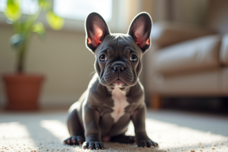 Chiot buldogue français bleu assis attentivement en intérieur