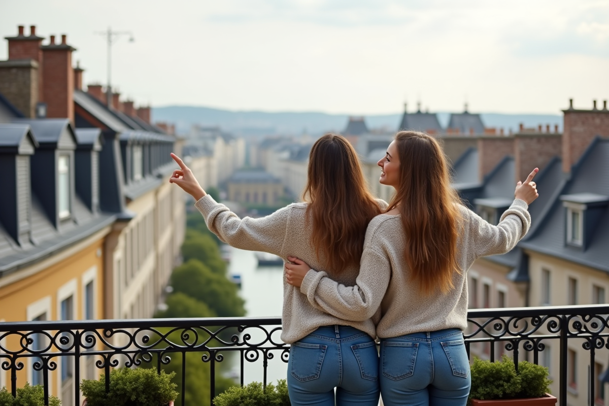 Couple regardant la ville depuis un balcon à Rennes
