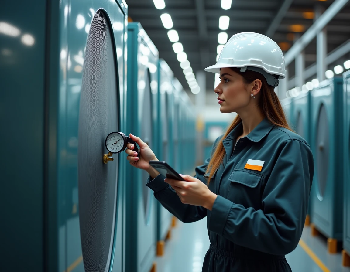 Ingénieure de Dalkia Froid Solutions agence Loiret inspectant une installation de refroidissement industriel