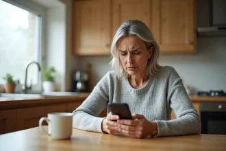 Femme agacée recevant un appel téléphonique commercial non sollicité sur son smartphone à la maison