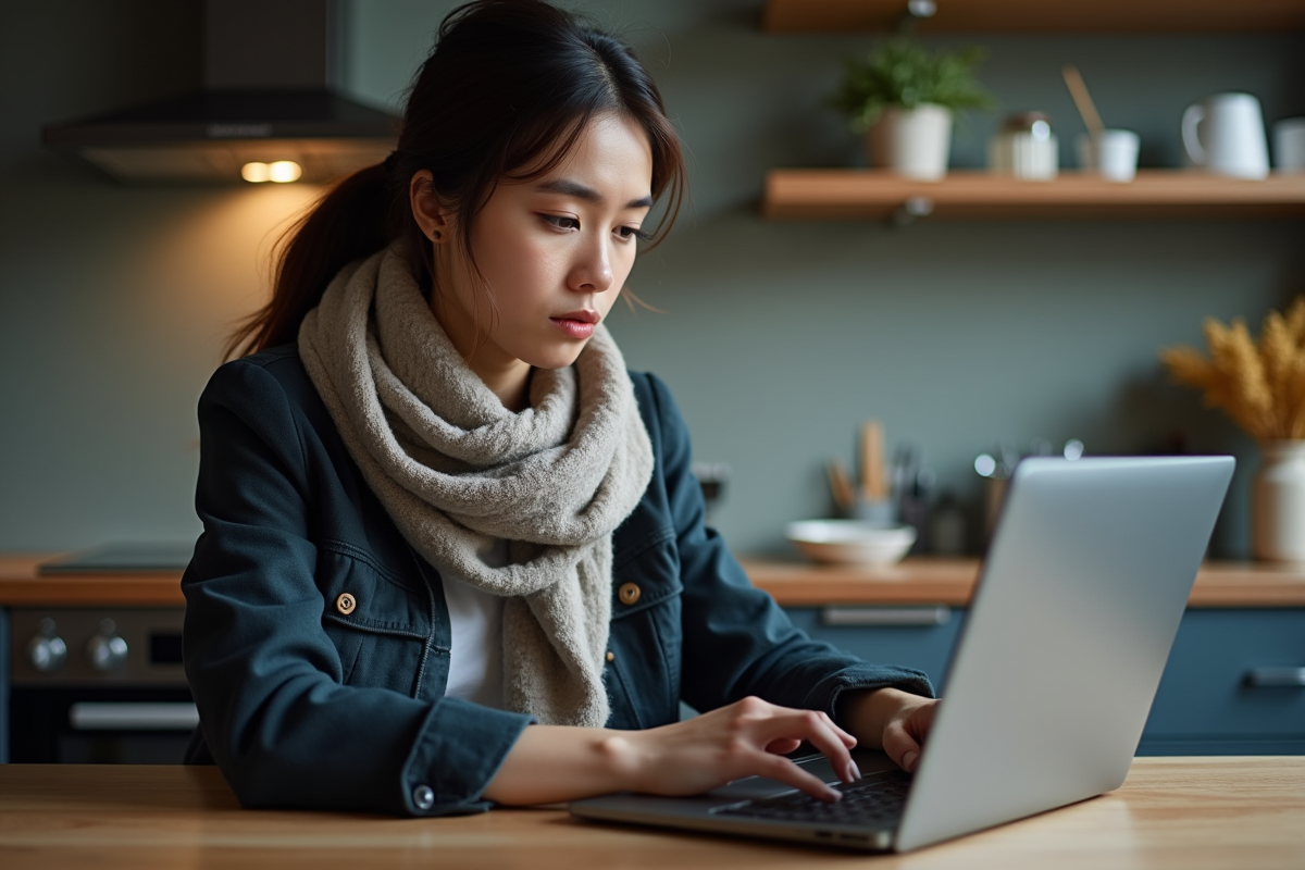 Jeune femme regardant un graphique boursier sur son ordinateur