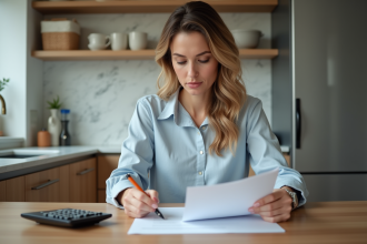 Femme en train de revoir des documents de prêt immobilier