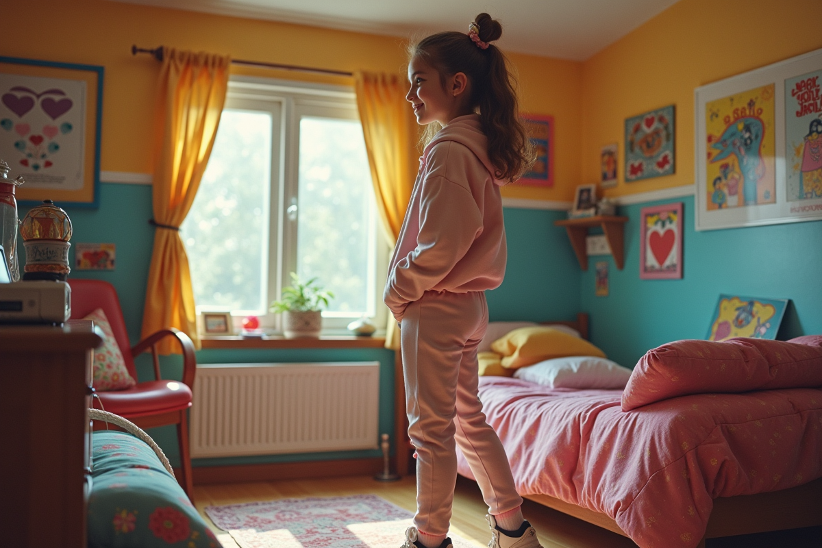 Adolescente dans sa chambre colorée des années 80