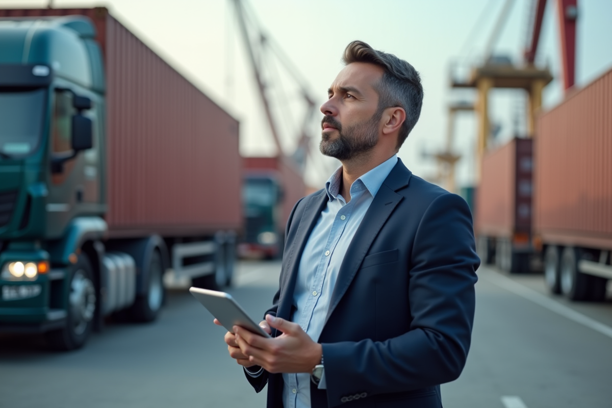 Gestionnaire de logistique surveillant des containers au port