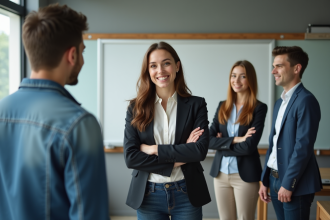 Groupe de jeunes adultes en salle de formation moderne
