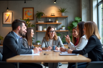 Groupe de professionnels en réunion dans un bureau moderne