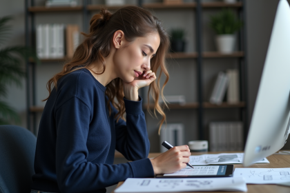 Jeune femme esquissant des wireframes sur une tablette