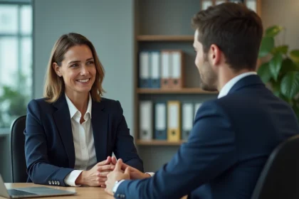Femme manager en discussion avec un employé au bureau