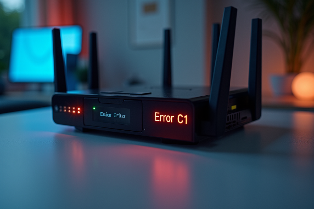Zoom sur un modem internet Bbox affichant erreur C1