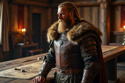 Portrait d'un roi viking en armure en bois