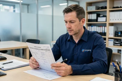 Technicien consultant la grille indiciaire de son salaire dans un bureau moderne
